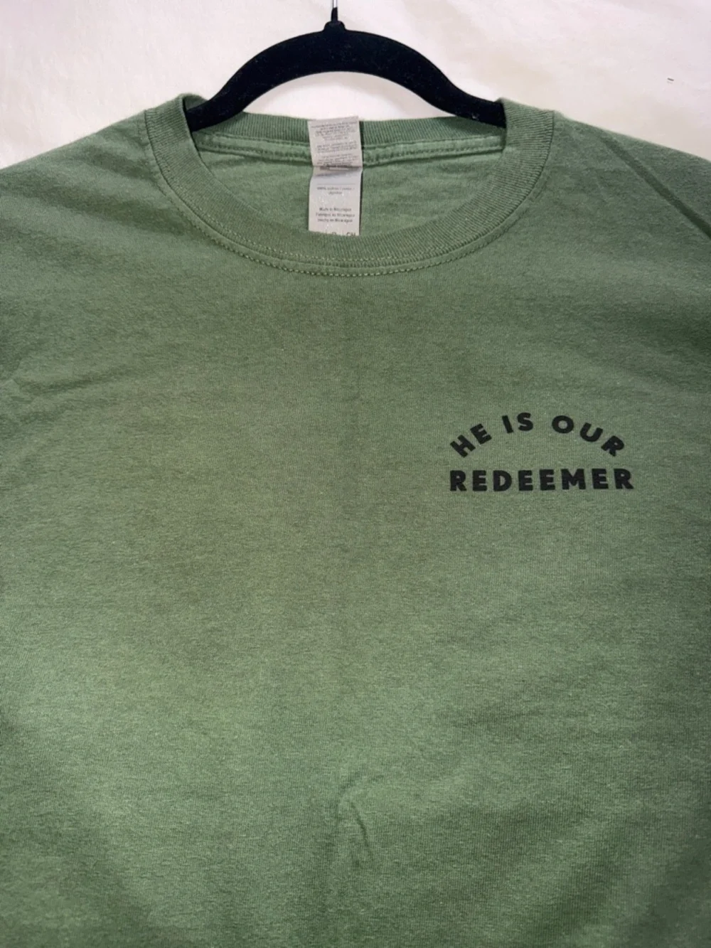 Christian Long Sleeve T-Shirt- He Is Our Redeemer - Dark Green